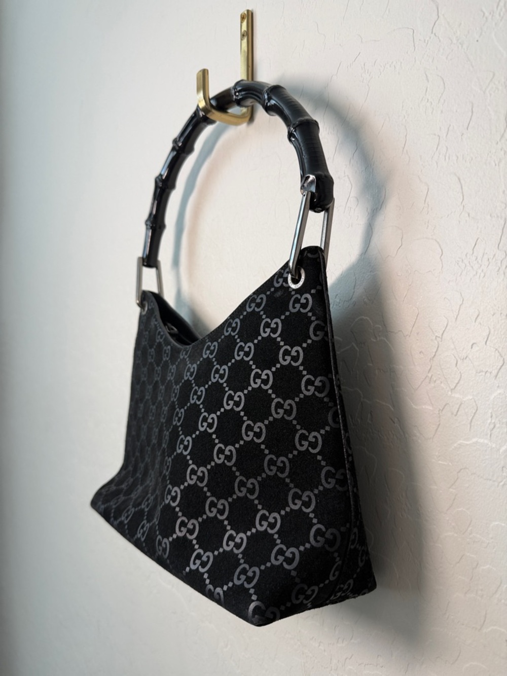 RARE Vintage Y2K Gucci by Tom Ford Suede Hobo Bamboo Handle - Picture 3 of 11